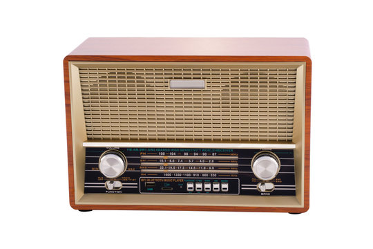 old radio with wood and cloth