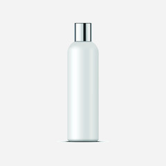 cosmetic bottle mockup with silver cap. realistic vector illustration
