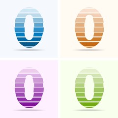 Number 0 logo set, modern emblem, desing element template. Number design in orange, blue, purple, green colors. Isolated Vector
