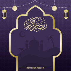 Ramadan greetings social media template. information text space in shape of mosque window. luxury and elegant. islamic holy month celebrate. vector background