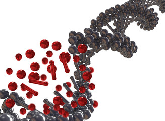 3d illustration of damage dna. DNA or deoxyribonucleic acid.