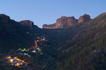 Village of El Juncal at sunset. The Nublo Rural Park. Tejeda. Gran Canaria. Canary Islands. Spain.