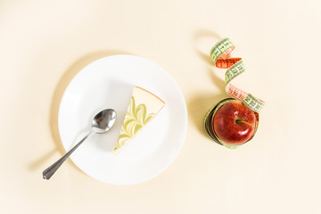 cake, apple and a centimeter, losing weight, all over, diet