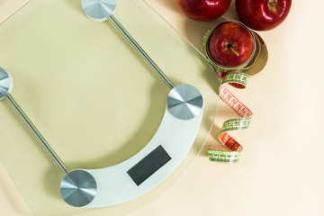 concept of losing weight, scales, centimeter, diet, calories