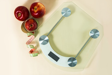 concept of losing weight, scales, centimeter, diet, calories