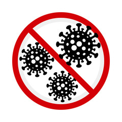 Stop coronavirus icon in red prohibitory round sign covid-19. Danger of infection 2019-ncov novel coronavirus bacteria. Pandemic stop novel coronavirus outbreak covid-19.