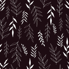 Seamless pattern with hand drawn forest leaves. Illustration in doodle style for wedding decoration, card, greeting, print and other floral vintage design.