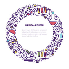 Obraz premium circle frame vector concept medical doodles illustration. With place for text. Healthy lifestyle concept. Design for advertising, web sites, posters, print.