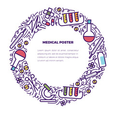 circle frame vector concept medical doodles illustration. With place for text. Healthy lifestyle concept. Design for advertising, web sites, posters, print.