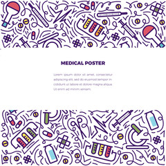 vector medical doodles concept illustration. With place for text. Healthy lifestyle concept. Design for advertising, web sites, posters, print.