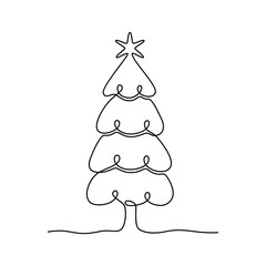 Continuous line drawing. Fir-tree. Christmas tree. Black isolated on white background. Hand drawn vector illustration. 