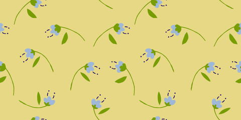 Vector seamless pattern with hand drawn wild flower illustration, flower floral design for scrapbooking wallpaper textile craft paper. Playful illustration colors for aesthetic.