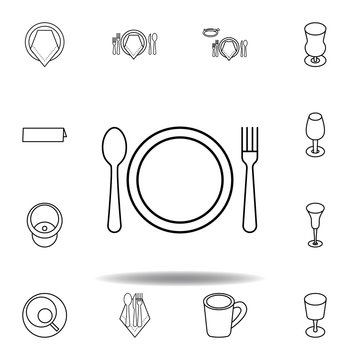 dish, spoon, knife, table etiquette icon. Set can be used for web, logo, mobile app, UI, UX on white background