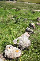 Abandoned village overlooking Mount Elbrus. Old house and amazing nature