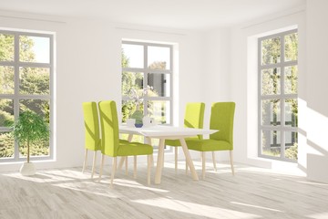 White stylish minimalist kitchen. Scandinavian interior design. 3D illustration