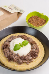  Polenta witn porcini mushrooms and burrata