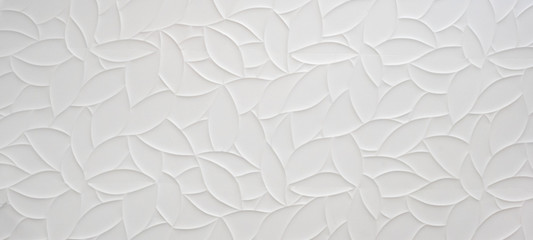 White geometric leaves 3d tiles texture Background banner panorama - obrazy, fototapety, plakaty