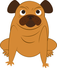 Pug character is sitting. Vector dog.