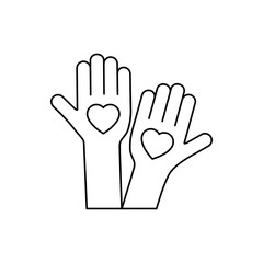 Heart icon on the hand isolated on the white background. Voluntary symbol illustration. 