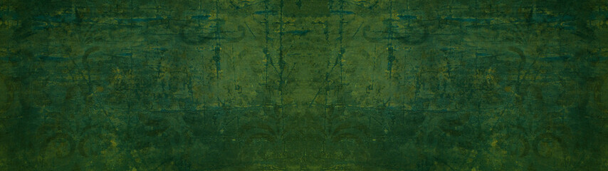 Abstract dark rustic scratched green painting background texture banner panorama, with space for...