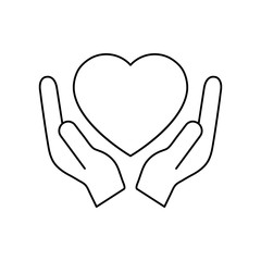 Heart icon on the hand isolated on the white background. Voluntary symbol illustration. 