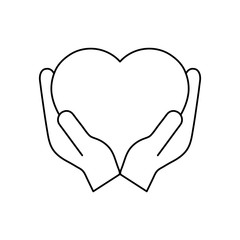 Heart icon on the hand isolated on the white background. Voluntary symbol illustration. 