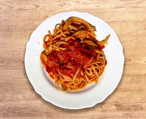 Spaghetti with tomato italian pasta specialty