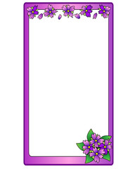Vertical lilac vector frame with lilac flowers and copy space. The frame is vertical with place for your text or picture. Vertical banner with flowers.