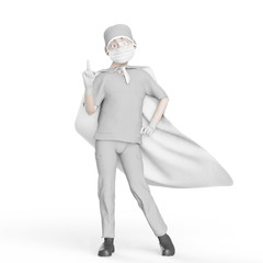 super doctor cartoon saying pay attention please in white background