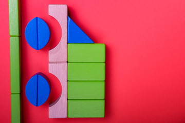 Colorful Various Shape Building Blocks Kid Toys for Playing and Educational Purpose in red, blue, oranje Isolated Background