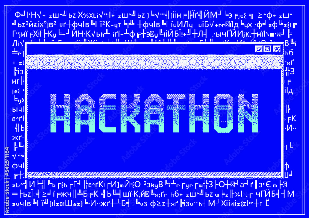 Aufkleber Glitched computer screen with random broken encoding, ascii art and console window like in retro PC of 80s-90s. Concept of ransomware, Code Injection and cyber security.