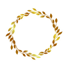 Gold leaves vector wreath. Gold circle frame for wedding invitation, luxury templates. Modern abstract element. Vector illustration isolated. 