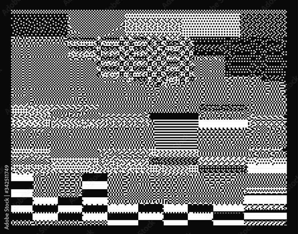Poster Glitch datamoshing camera effect. Retro VHS background like in old video tape rewind or no signal TV screen. Vaporwave and cyberpunk style vector illustration.