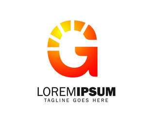 Monogram Letter G for vector sign for Solar Shine Logo with orange and red color shade