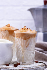 Dalgona whipped coffee with milk