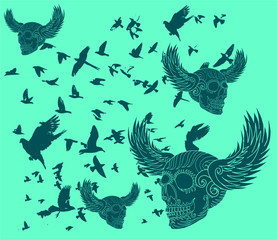 tattoo tribal winged skull graphic design vector art