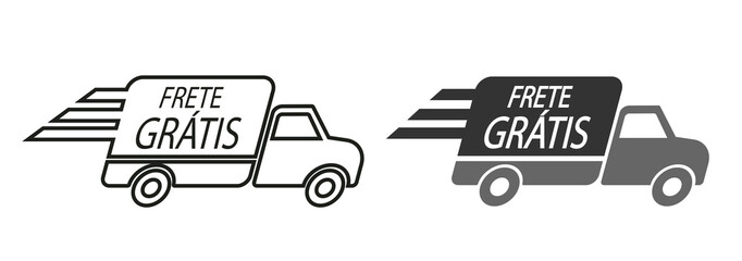 Free Delivery in Portuguese language. Truck icon vector illustration.