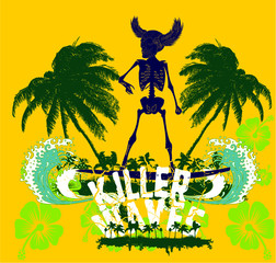 skull surf wave graphic design vector art