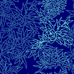 sky blue flowers on a blue background, pattern, seamless