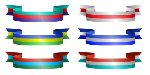 Set of ribbons with three stripes in different colors. Design element.