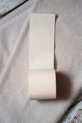 A roll of toilet paper on a towel