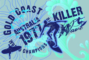 summer sports surfer print and embroidery graphic design vector art