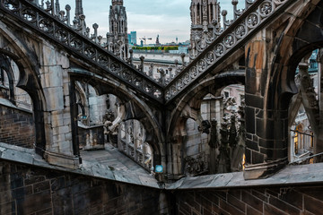 Naklejka premium Structure and details of the roofs of the cathedral of Milan