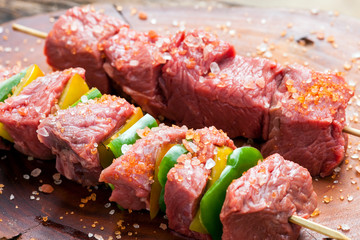 delicious raw meat skewer, beef