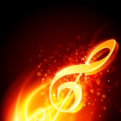Abstract background fire flame fiery sparks with 3d music note vector illustration