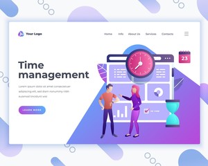 Landing page template time management concept with office people