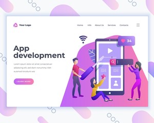 Landing page template application development concept with office people