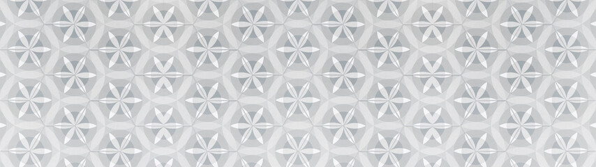 Gray white vintage retro geometric square mosaic motif cement tiles with circle flower blossom...