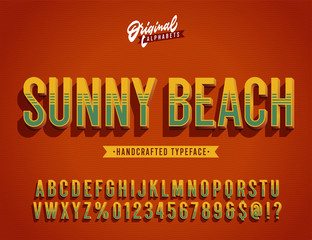 Obraz premium Sunny Beach. Vintage 3d Summer Styled Alphabet. Retro Typeface with Good Vibes, Salty taste and the Smell of the Ocean.