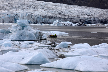 Fjallsarlon / Iceland - August 18, 2017: Fjallsarlon Glacier Lagoon view with ice formations, Iceland, Europe